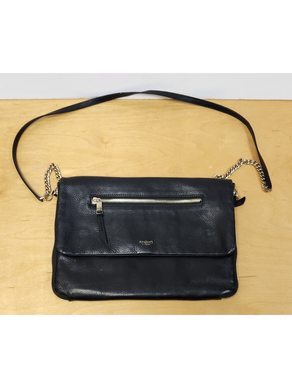 Knomo London Elektronista 10" Leather Digital Clutch Crossbody Bag Black
